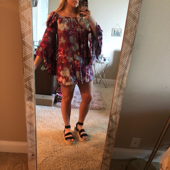Tie-dye bell sleeve off the shoulder dress - Picture 4 of 4